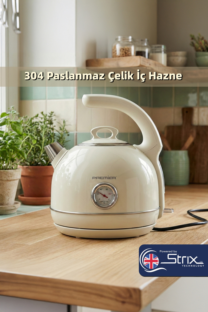 Premier PRK 1215C Retro Tasarımlı Analog Göstergeli Paslanmaz Çelik Hazneli Su Isıtıcısı Cool Touch Kettle