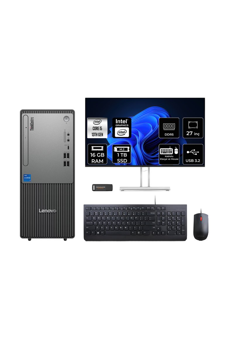 LENOVO ThinkCentre Neo 50T G5 i5 13400 16GB 1TB SSD FDOS Masaüstü Bilgisayar + 27" Monitör
