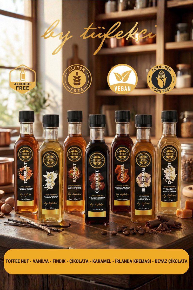 By Tüfekçi Kahve Şurubu 7’li Set | Yoğun Formül, Yüksek Aroma (7x60 ml) + 1 Adet Hediye
