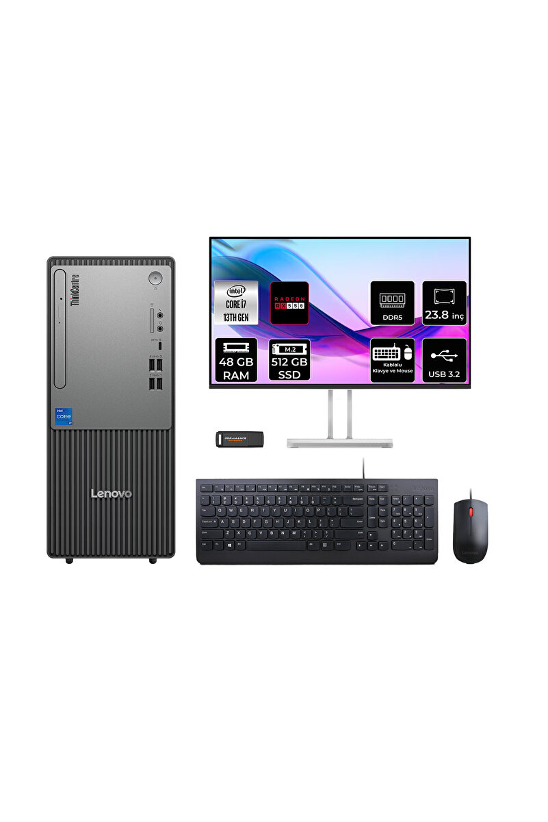 LENOVO ThinkCentre Neo 50T G5 i7 13700 48GB 512GB SSD RX550/4GB FDOS Masaüstü Bilgisayar + 23.8"