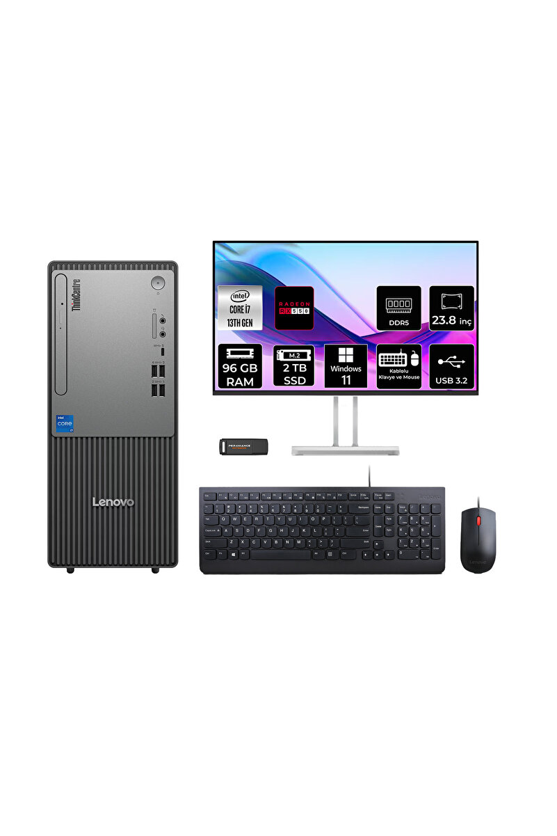 LENOVO ThinkCentre Neo 50T G5 i7 13700 96GB 2TB SSD RX550/4GB W11H Masaüstü Bilgisayar + 23.8"