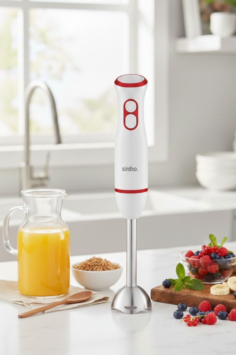 Sinbo SHB 7514 Paslanmaz Çelik Bıçaklı El Blenderi, 400 Watt & Sessiz Motor & 2 Kademe Hız Ayarı