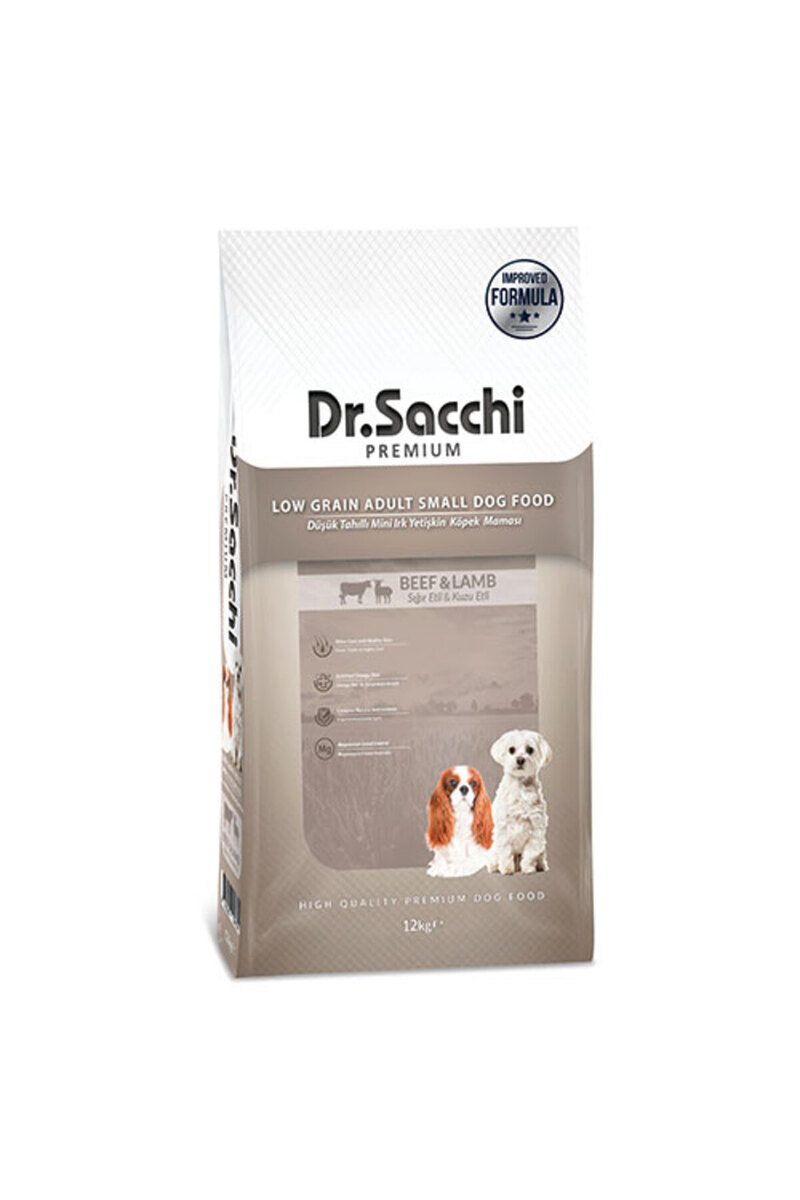 Dr. Sacchi Dr.Sacchi Premium Sığır Etli ve Kuzu Etli Düşük Tahıllı Mini Irk Yetişkin Köpek Maması 12 Kg