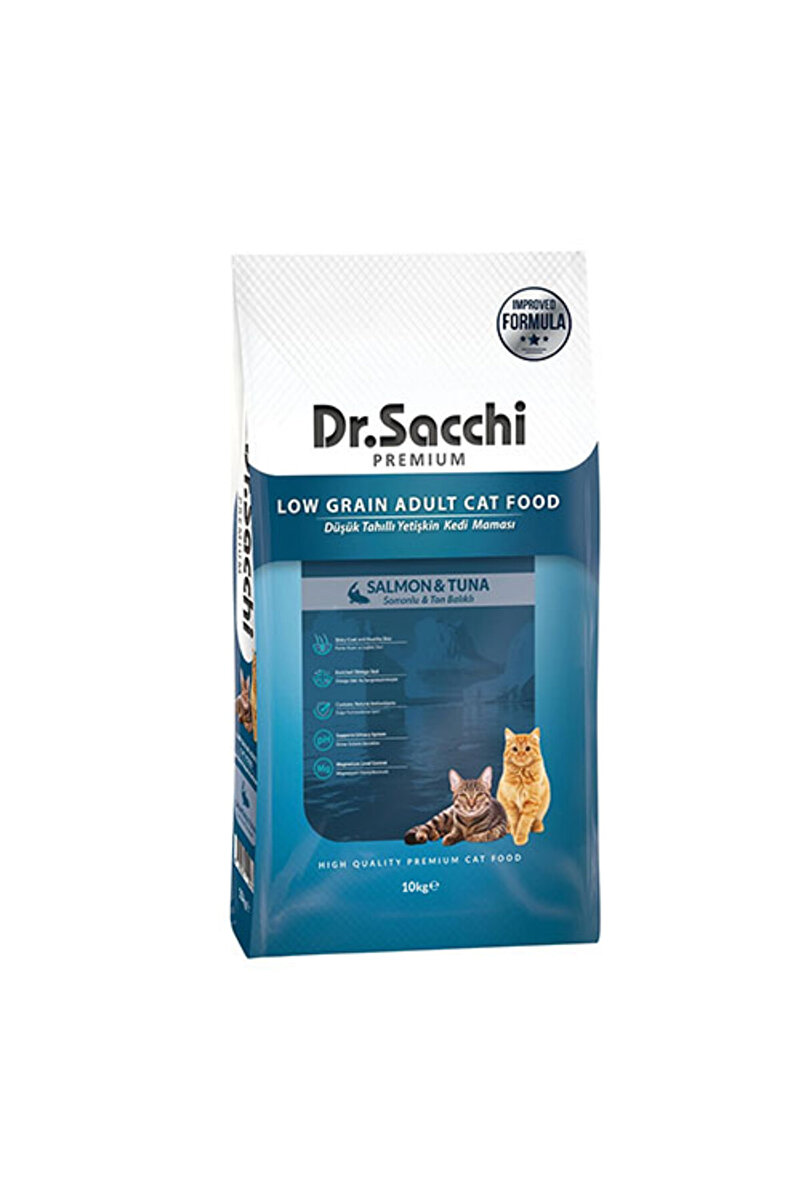 Dr. Sacchi Dr.Sacchi Premium Somonlu ve Ton Balıklı Düşük Tahıllı Yetişkin Kedi Maması 10 Kg