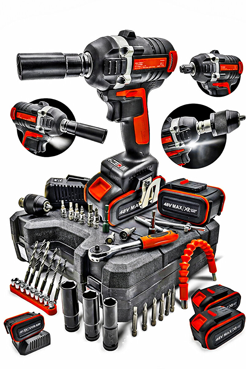 PROXTECH Yüksek Torks 2çift Akülü Kömürsüz Motor Akülü Vidalama+ Darbeli Somun Sıkma Sökme Combo Cırcır Set