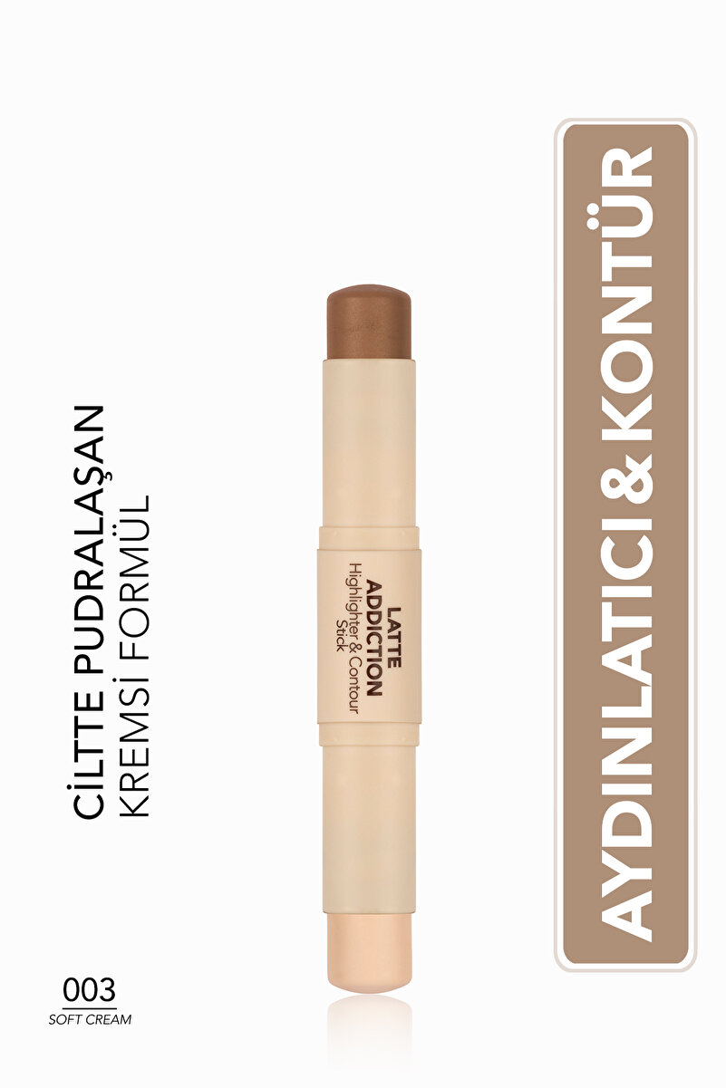 Flormar Latte Doğal Işıltılı Kremsi Yapılı Çift Taraflı Aydınlatıcı & Kontür Stick - 003 Soft Cream