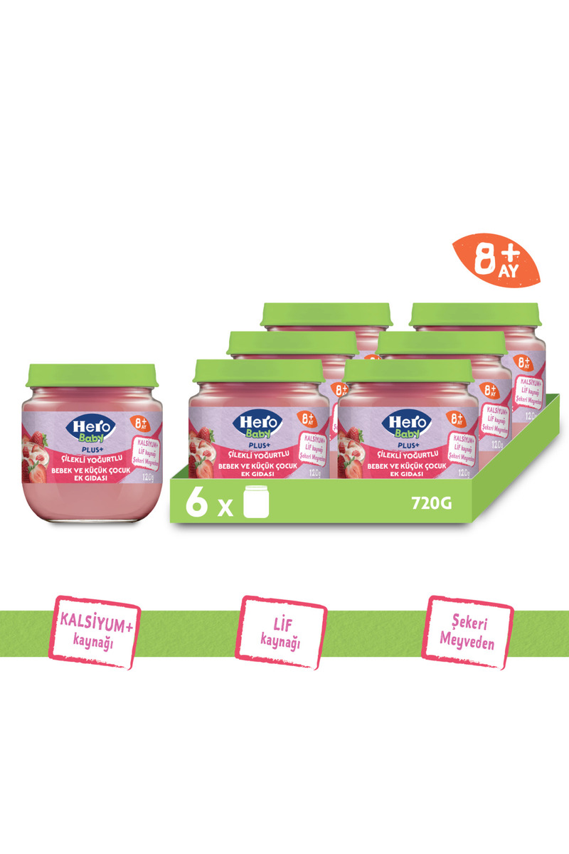 Hero Baby Plus Çilekli Yoğurtlu Kavanoz Mama 120g x6