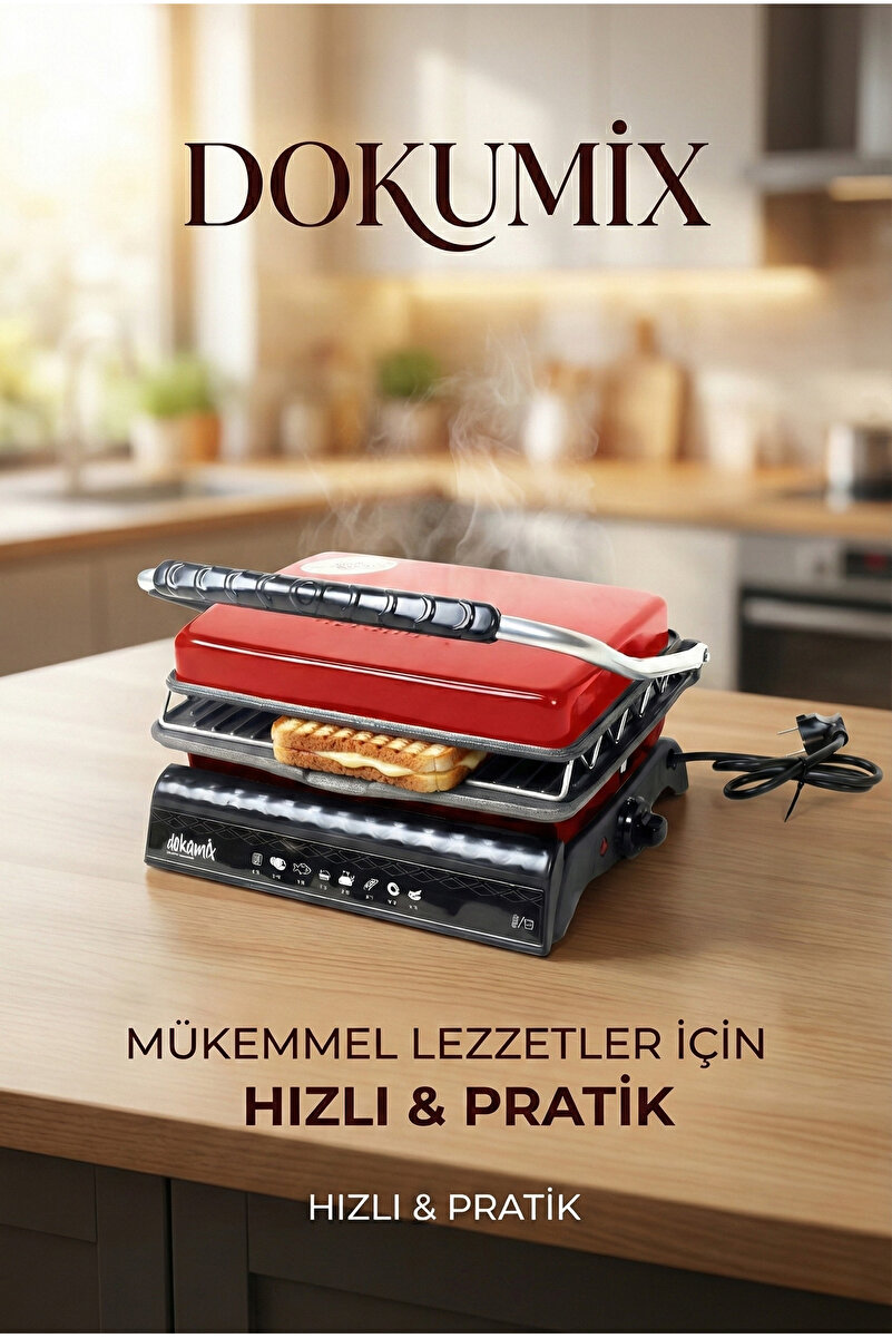 Dökümix Ultra Plus Organik Demirdöküm Izgara& Tost Makinası Kırmızı Izgaraaparatlı,fırçalı,yağdanlık