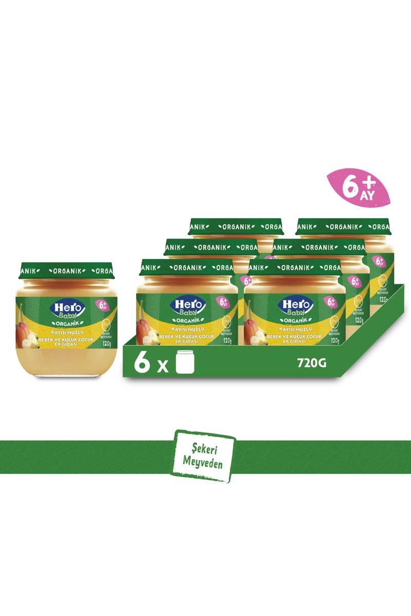 Hero Baby Organik Kayısı Muz Püresi Kavanoz Mama 120g x6