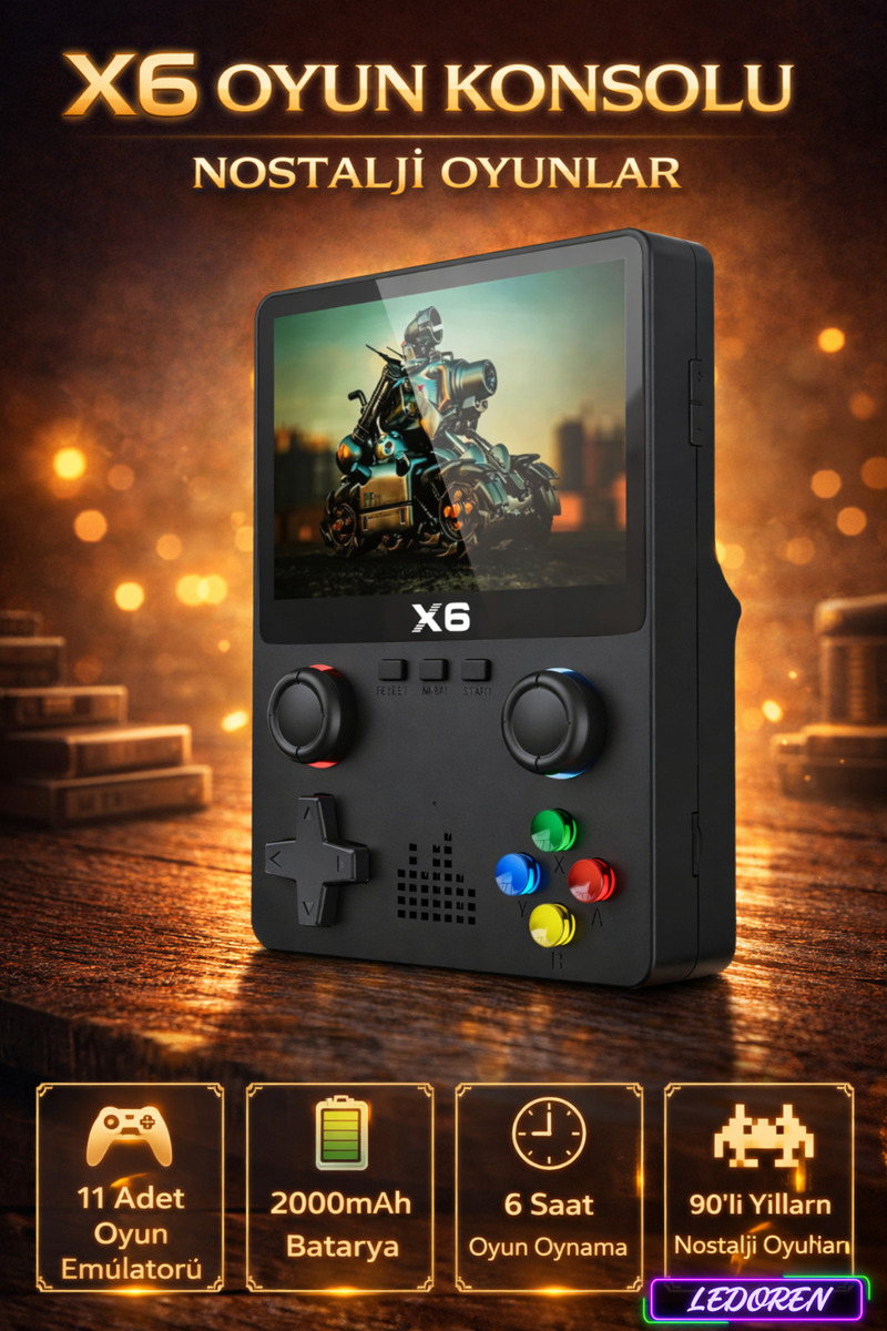 L'eDoren X6 Taşınabilir Retro Oyun Konsolu HD Görüntü 10000 Oyunlu Game Stick