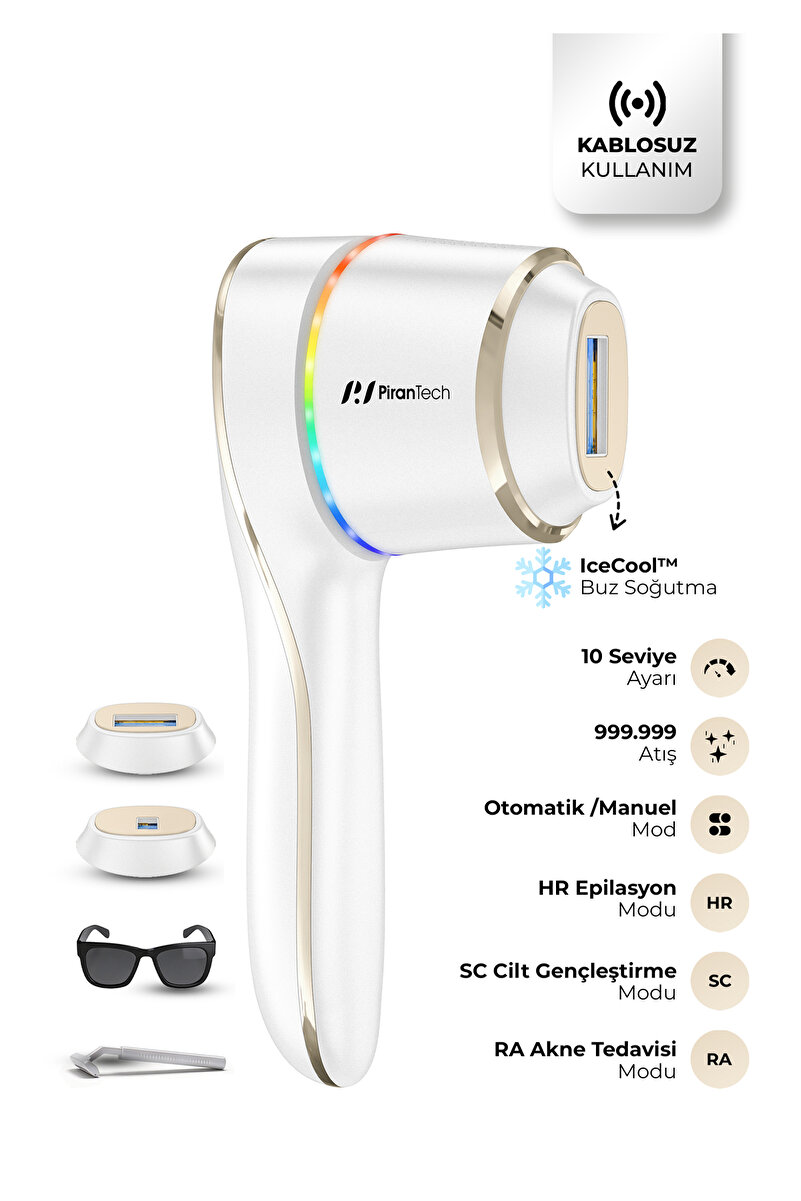 PiranTech BHRL-15 999,999 Atım IPL Lazer Epilasyon Cihazı Buz Soğutmalı, 10 Seviye, Kablosuz & Kablolu