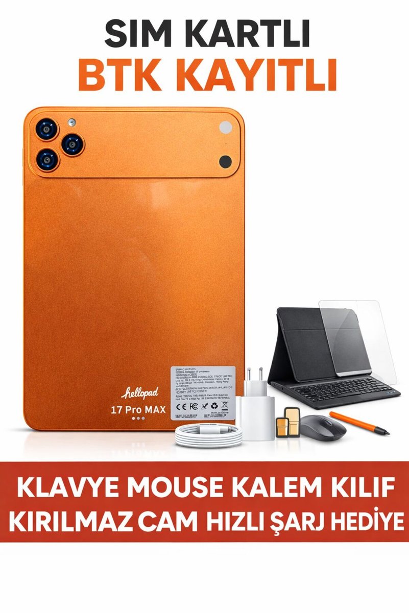 asf teknoloji 17 Pro Max Tablet 32GB RAM 1TB Hafıza | Sim Kartlı BTK Kayıtlı | Klavye Mouse Kalem Kılıf Full Set