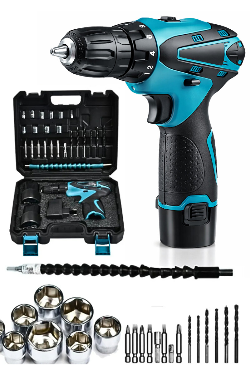 MOONSHOP 44Vf 4ah Metal Dişli Şanzıman Çift Akülü Şarjlı Vidalama Matkap 24 Parça Usta Seti setliarmut