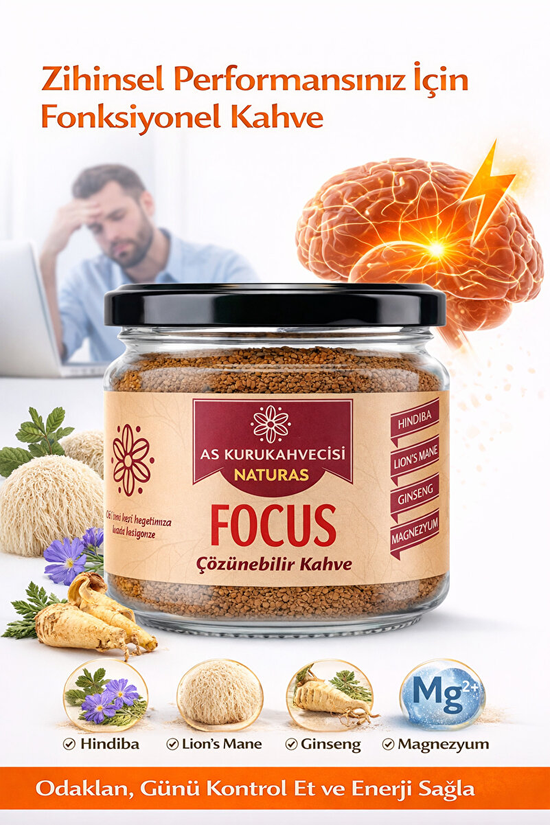 AS Kurukahvecisi Naturas Focus 120 g (Hindiba, Lion's Mane, Guarana, Ginseng, Magnezyum)