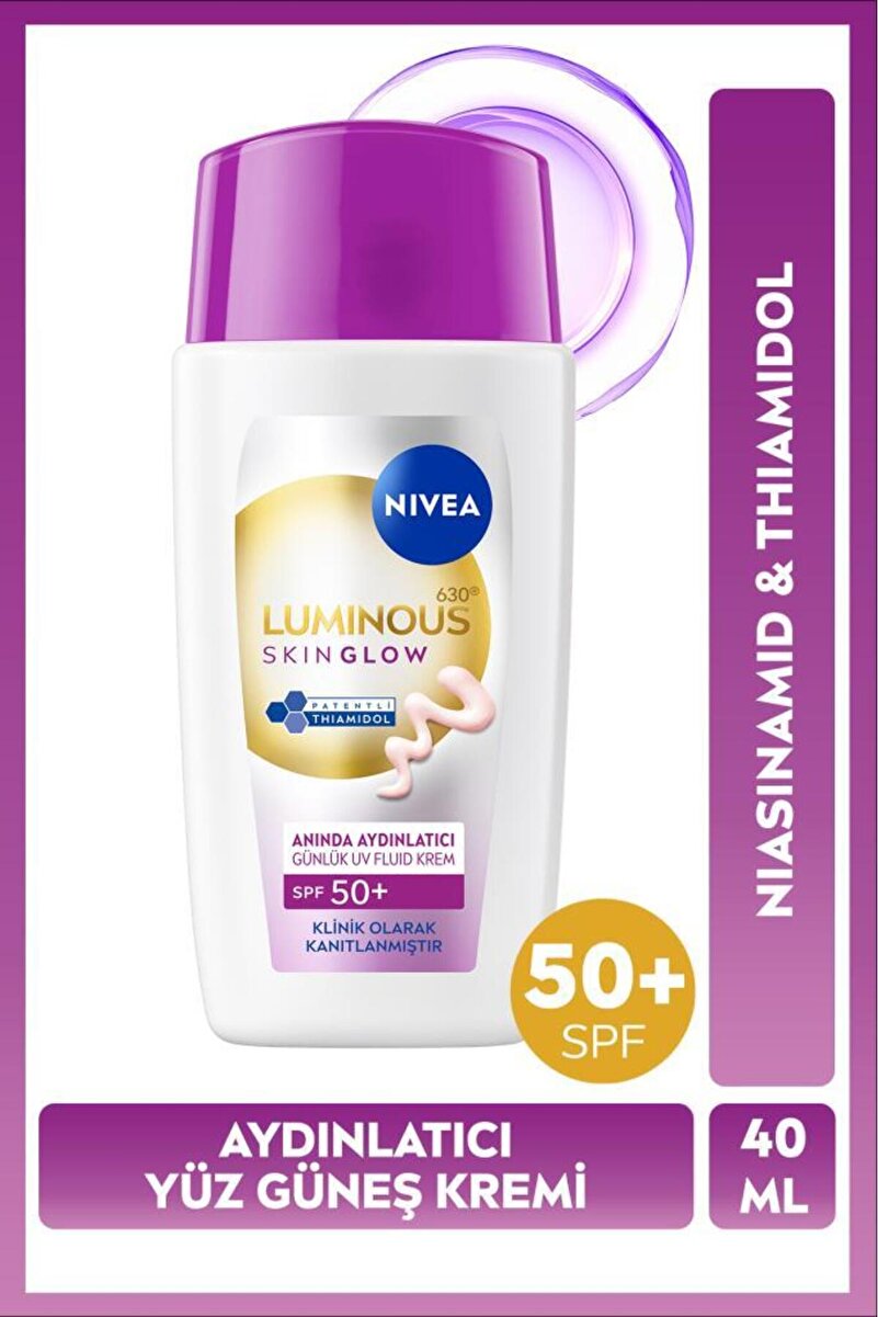 NIVEA SPF50 Luminous630 Skin Glow Aydınlatıcı Yüz Güneş Kremi 40ml, Nemlendirici, Niasinamid, Thiamidol