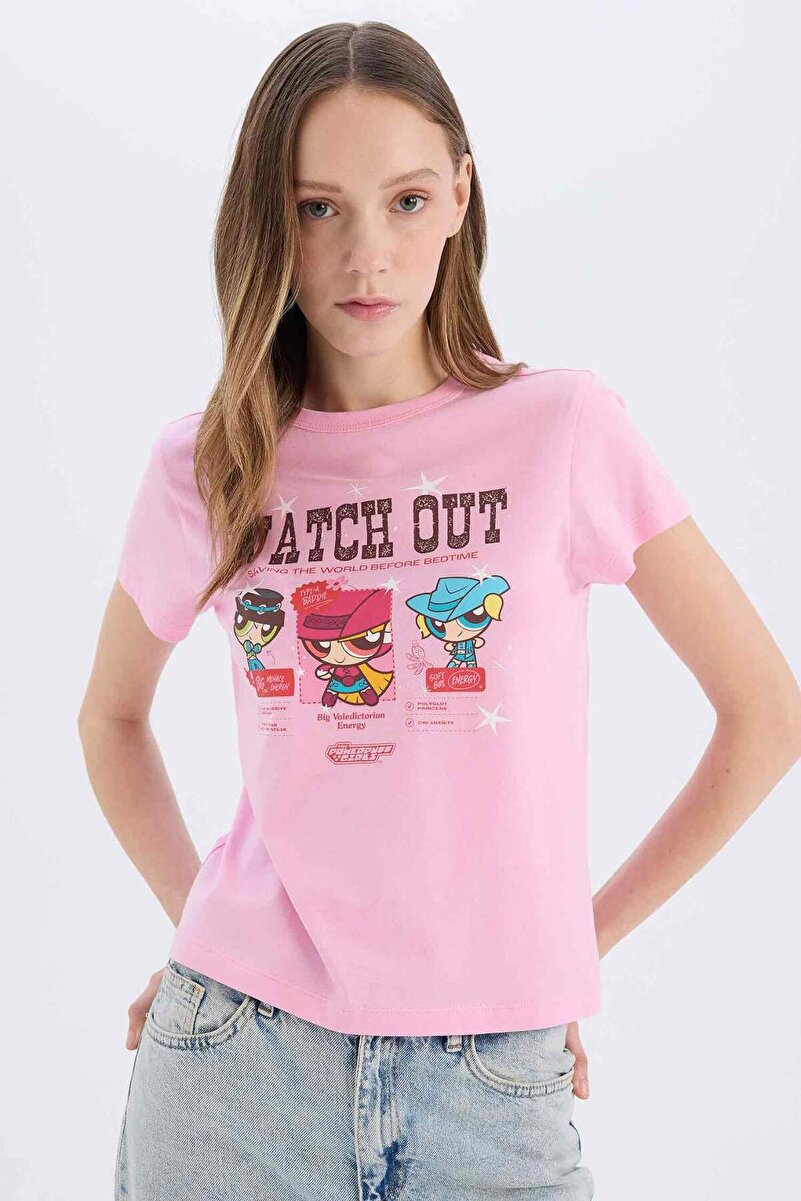 %100 Pamuk PowerPuff Girls Regular Fıt Ribana Tişört D9126AX25SM