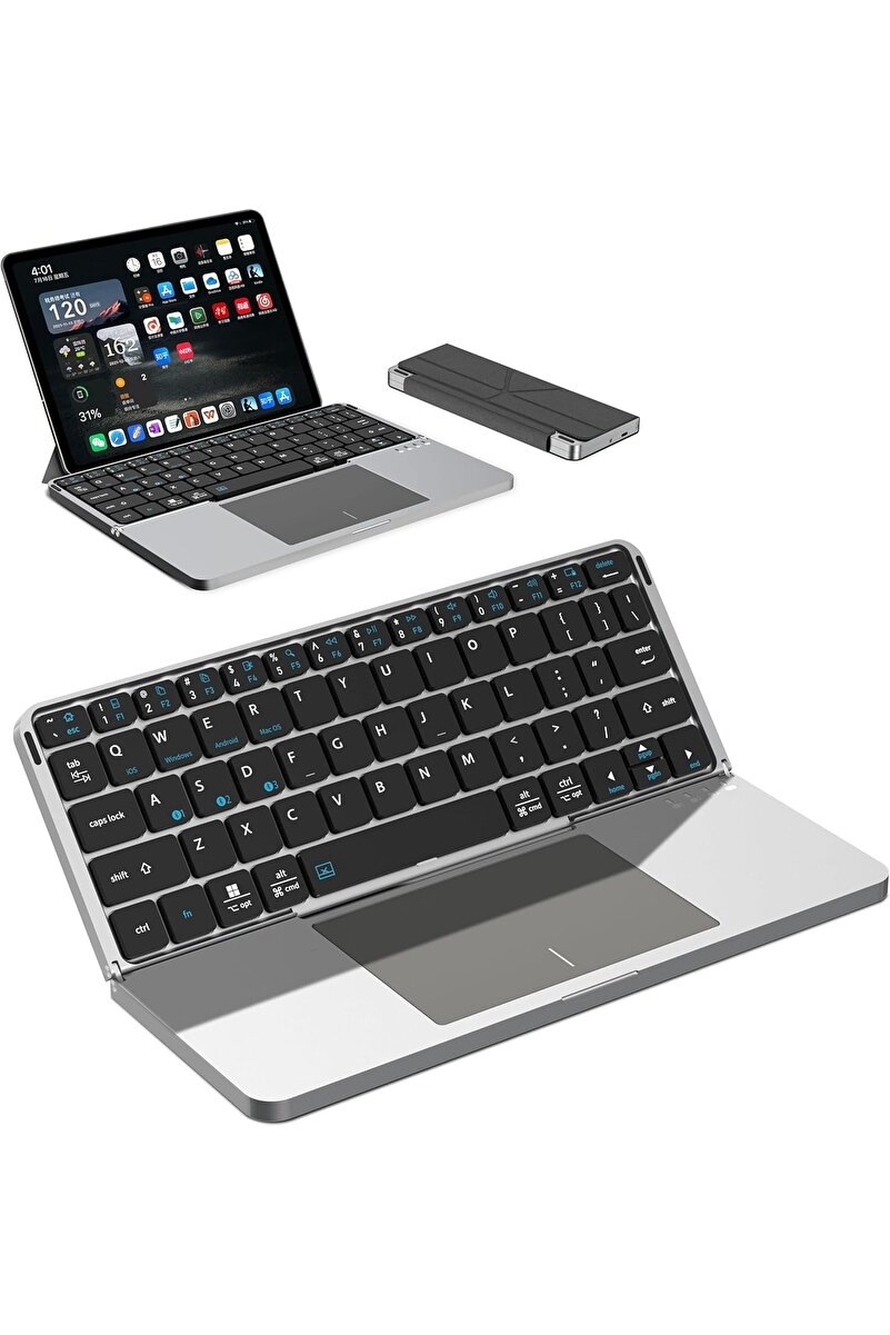 Alstrap Ipad Air 11 inç M2/M3 Air 4/5/6 10.9 inç Uyumlu Standlı Bluetooth Klavye Touchpad’li Katlanır