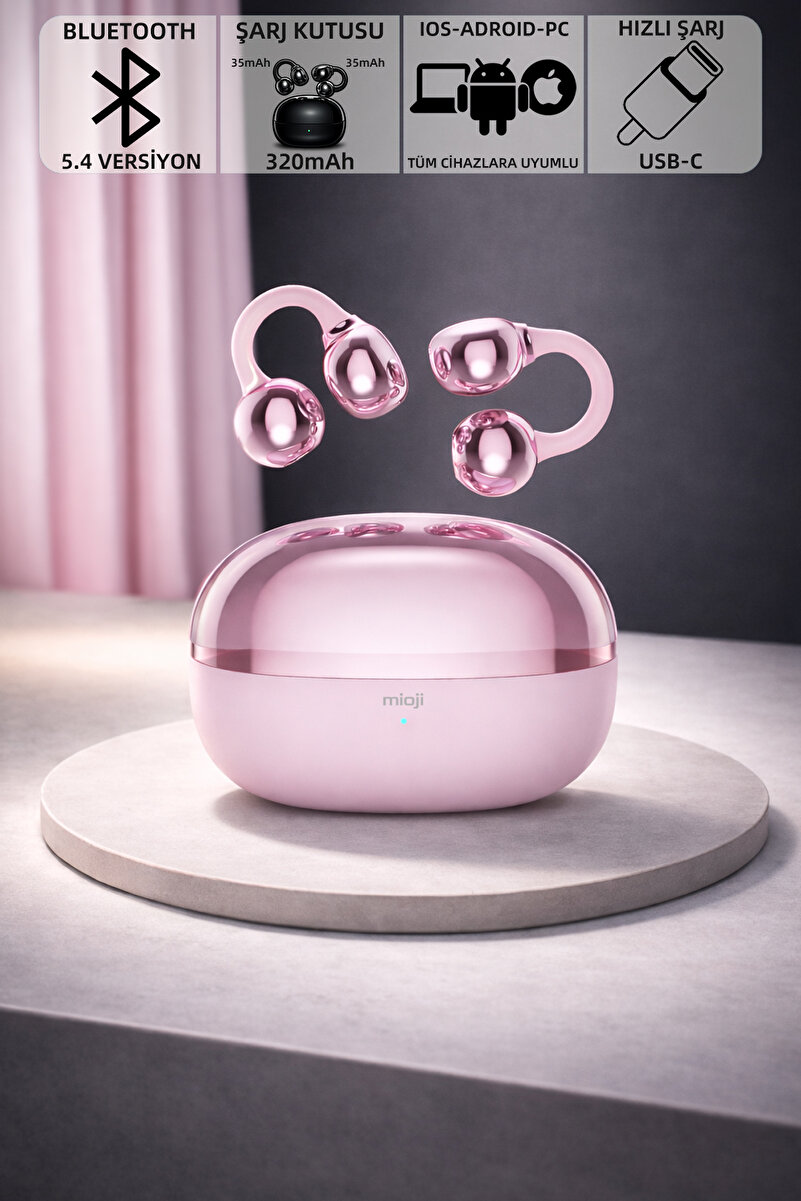 Mioji Air Buds 2 Kablosuz 5.4 IOS Android PC ve Tüm Telefonlar ile Uyumlu Bluetooth Kulaklık Pembe