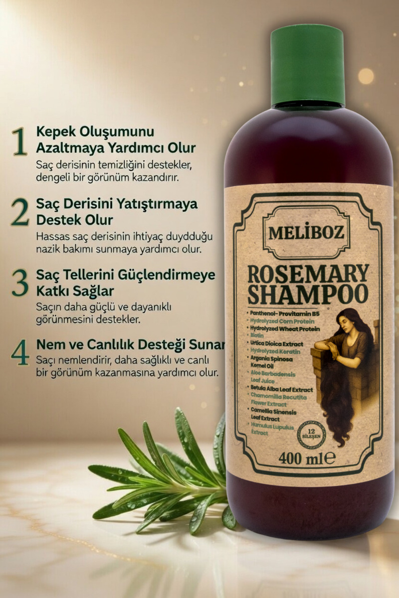 meliboz Biberiye Şampuanı 400 ml | Saç Dökülmesine Karşı | Biotin Keratin Panthenol İçerikli
