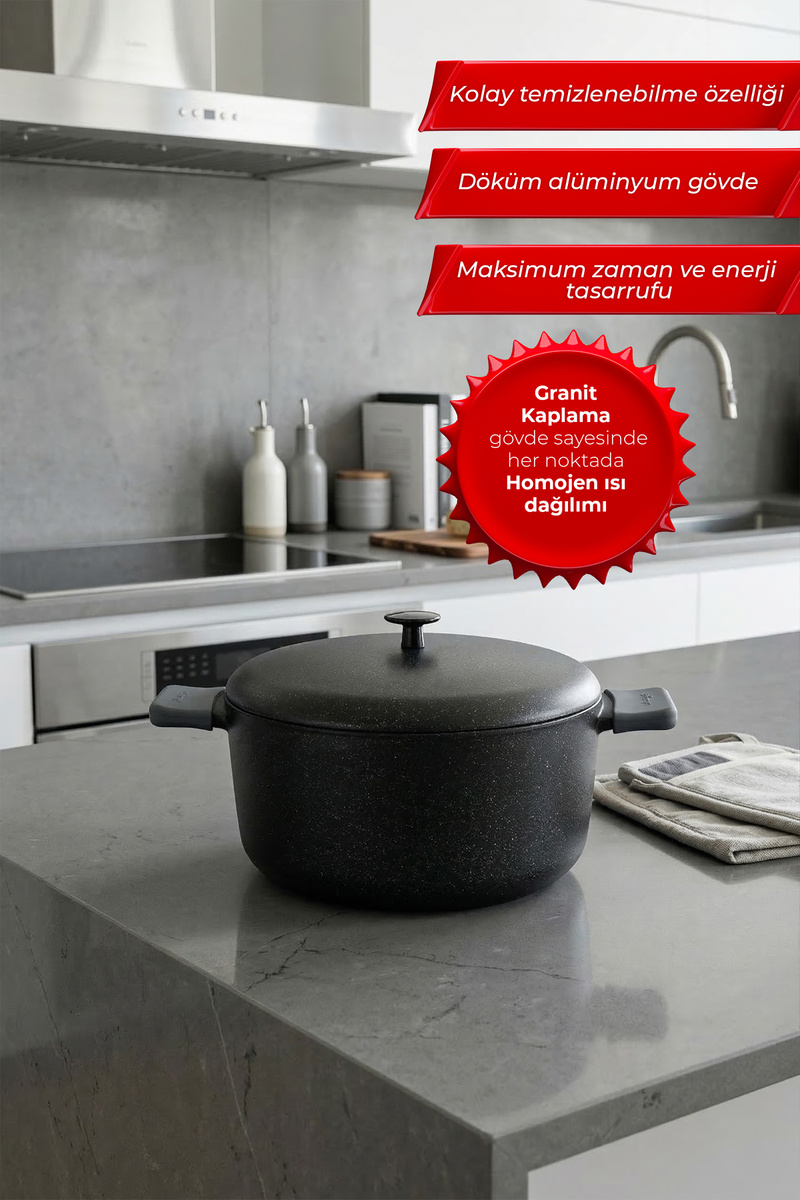 Aryıldız Pro Grade Tencere - Siyah - 24 cm