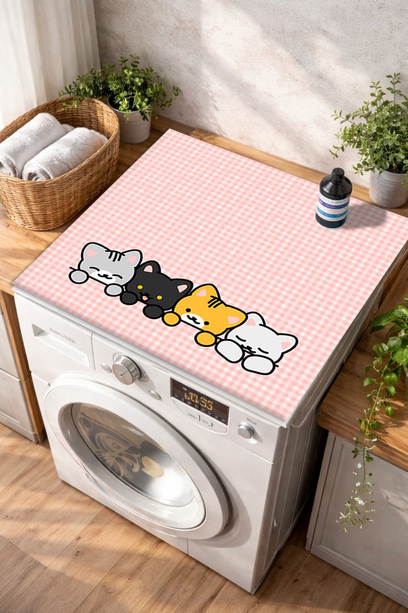 Getcarpet Çamaşır Makinesi ve Kurutma Makinesi Örtüsü Kaymaz Yıkanabilir Makine Üstü Koruma Pedi Dekoratif Mat