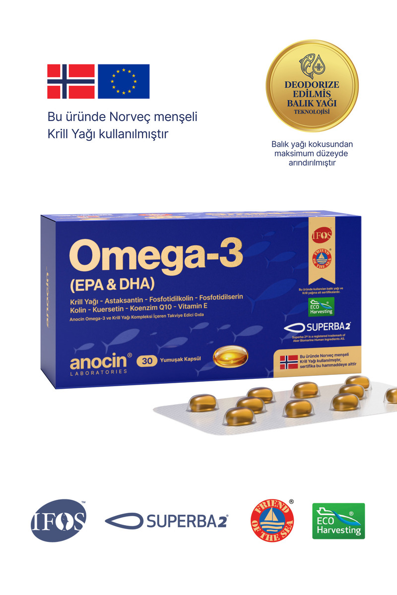 anocin Omega-3 Complex - Kril + Astaksantin + Fosfotidilserin + Kolin + Kuersetin + Q10 + E