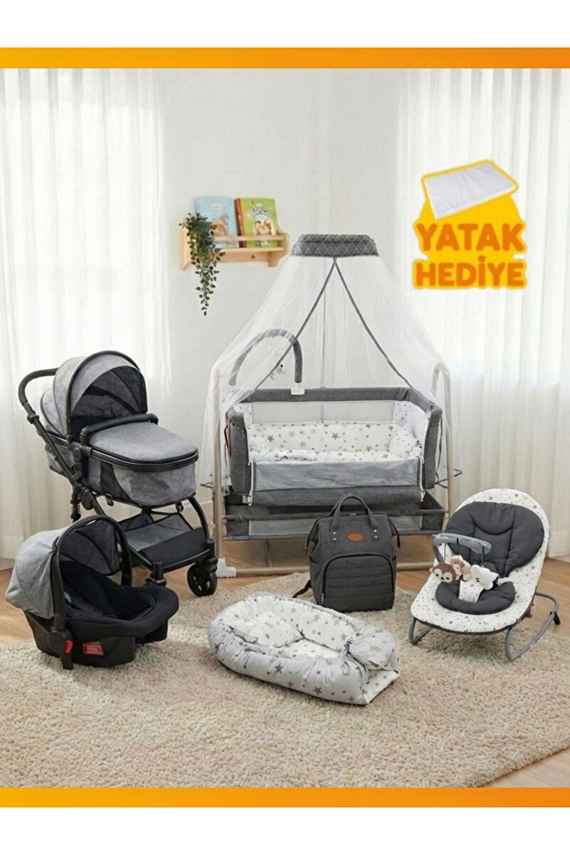 modabebekler 12 Parça Anne Bebek Seti Lüx Yenidoğan Anne yanı Beşik Puset Ana Kucağı Bakım Çantası yatak hediye