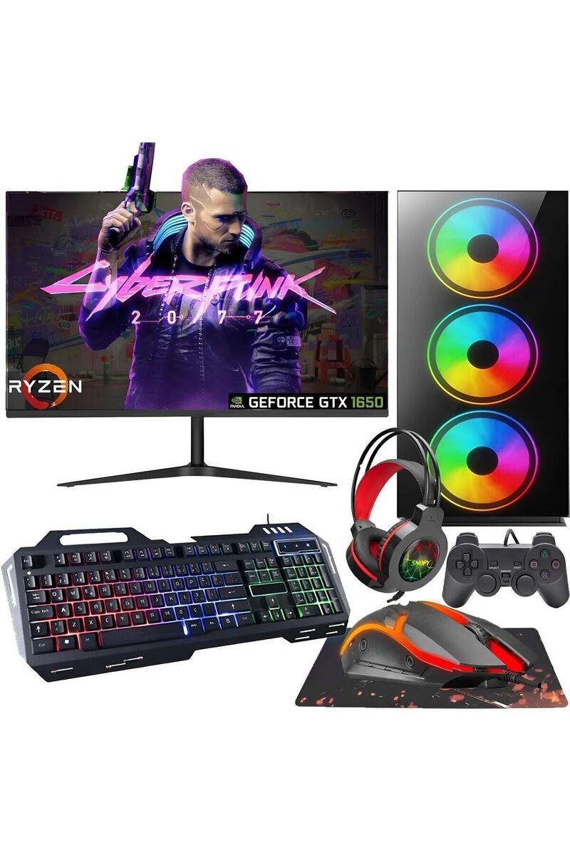 Gaming Game CacheX Ryzen 5 5500 16gb Ram 256gb Ssd Gtx1650 Ek 24" Oyuncu Masaüstü Bilgisayar