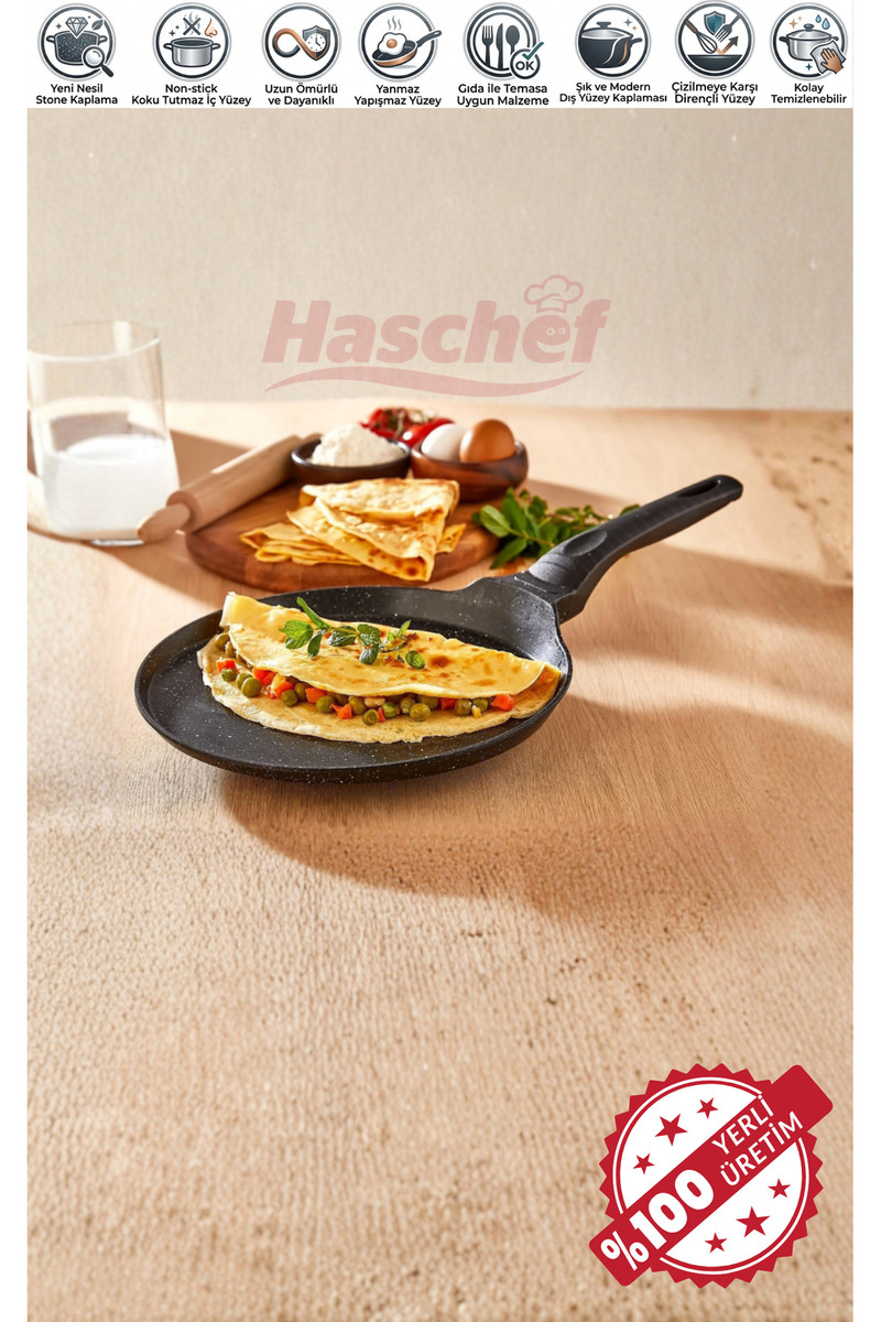 HASCHEF Zümrüt Döküm Yapışmaz Granit Kaplama Krep Tavası 26 Cm