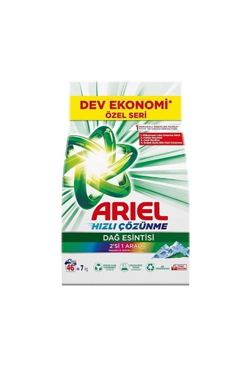 Ariel Dev Ekonomik Pk Dağ Esintisi Renkliler 7 Kg 2İN1 Beyaz ve Renkliler için