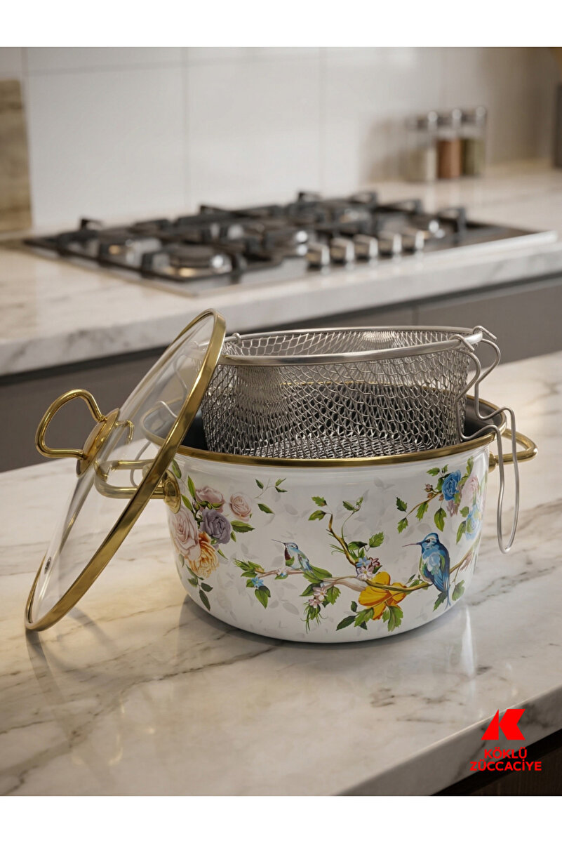 Köklü Züccaciye Emaye Kızartma Tenceresi
