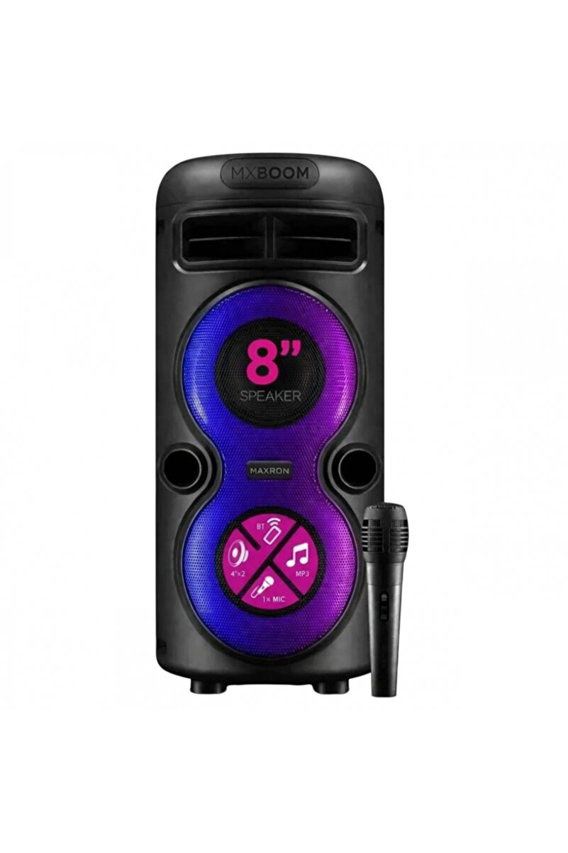 jetucuzal BT USB SD AUX 8 İNÇ Mikrofonlu Anfi Yüksek SES Taşınabilir RGB Işıklı Hoparlör