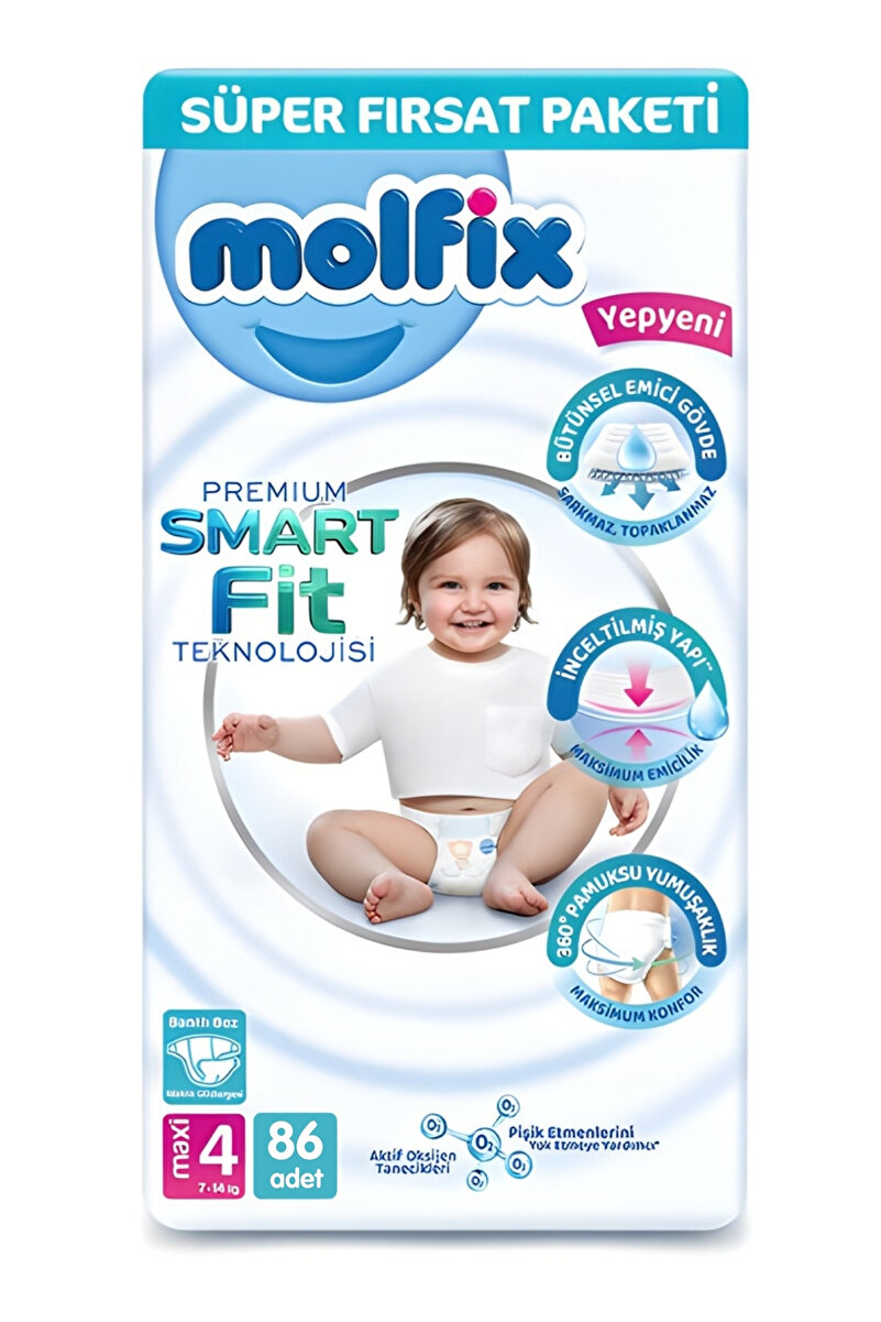 Molfix Premium Smart Fit Bebek Bezi Maxi 4 No 86 lı