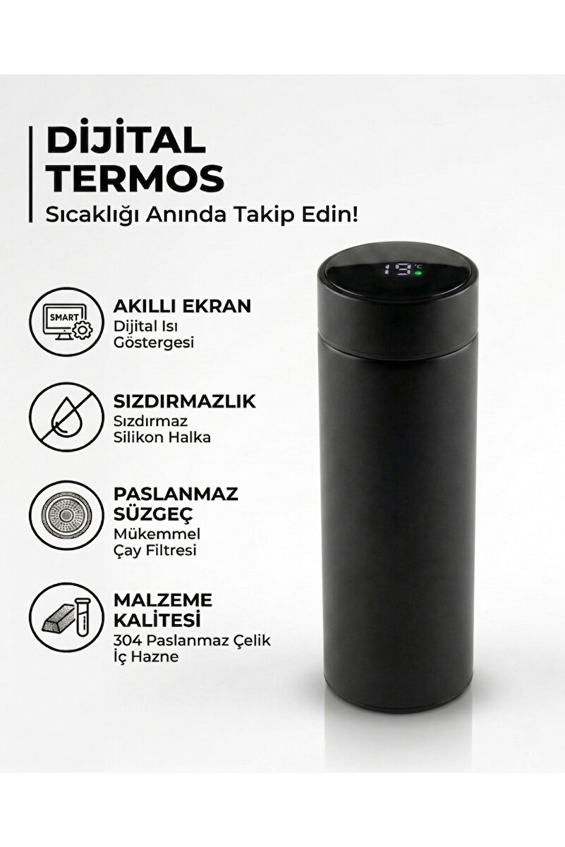 BEYLIA Dijital Göstergeli Dereceli Termos 500 ML – Isı Göstergeli, Paslanmaz Çelik, Çay & Kahve Termosu