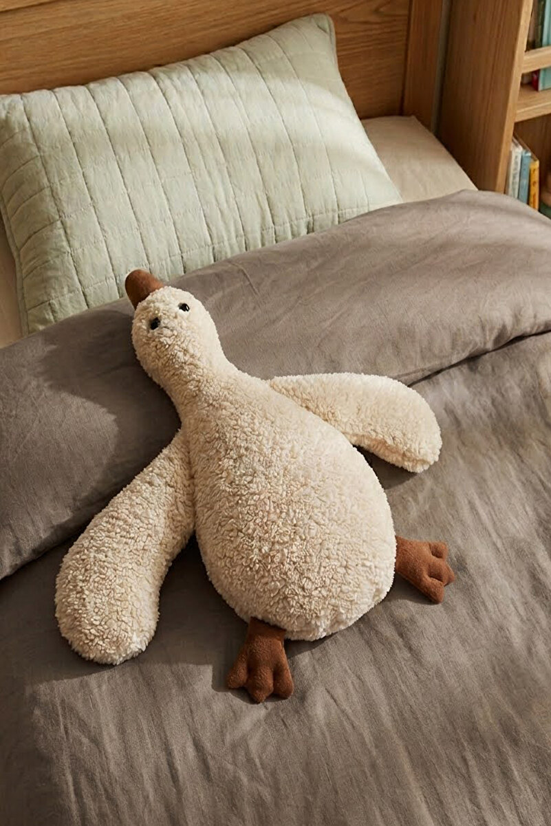 Ju Yaratıcı Tasarım Sevimli Uyku Arkadaşı AntiAlerjik- Vidalı Göz- Teddy Ekru Kaz