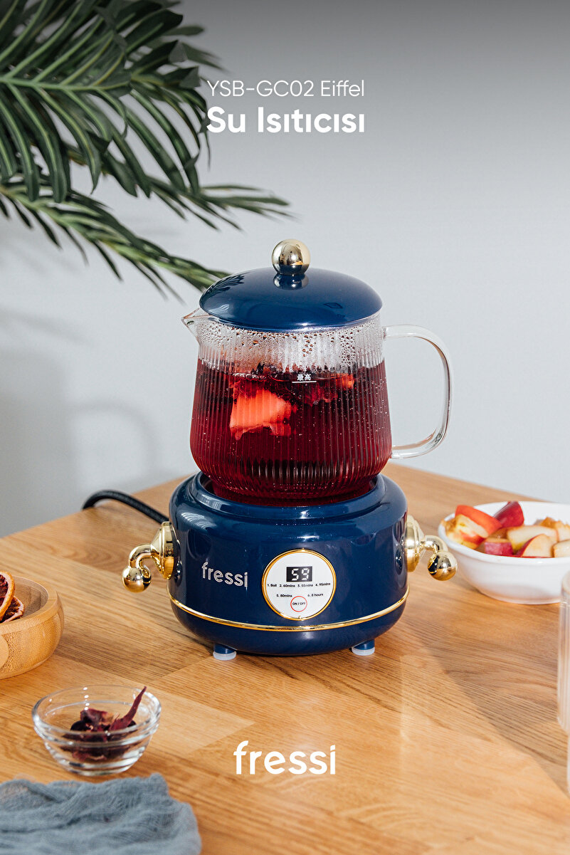 Fressi Cam Su Isıtıcı Kettle Elektrikli Çok Fonksiyonlu Bitki Çayı Makinesi Lacivert 600ml Ysb-gc02 Eiffel