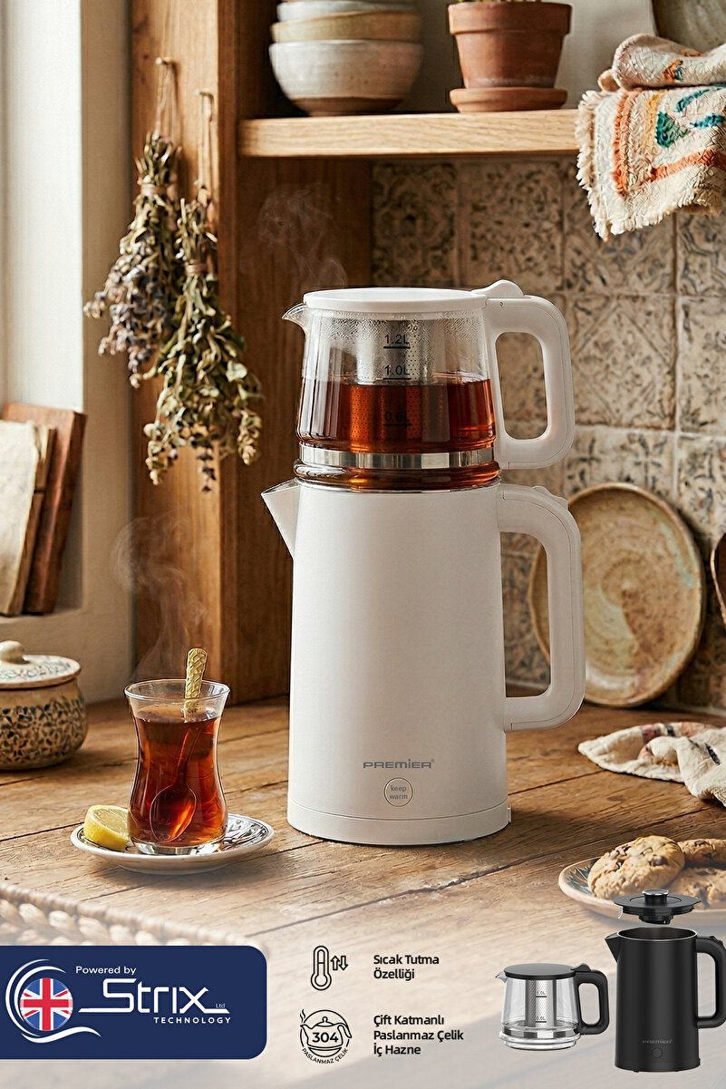 Premier PTP 3418 2in1 Çay Makinesi & Su Isıtıcı Özellikli – 304 Paslanmaz Çelik, Çift Katmanlı
