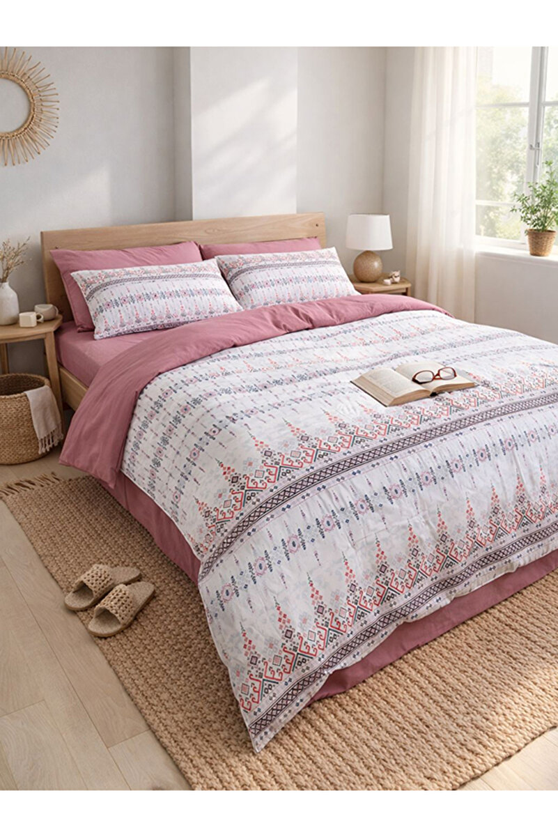 MyStory Home Lastikli Çarşaflı Çift Kişilik Nevresim Takımı Estilla Gül