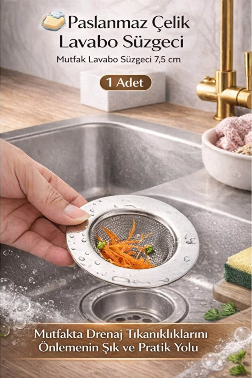 AYGÖREN HOME Paslanmaz Çelik Lavabo Süzgeci Evye 7,5 Cm