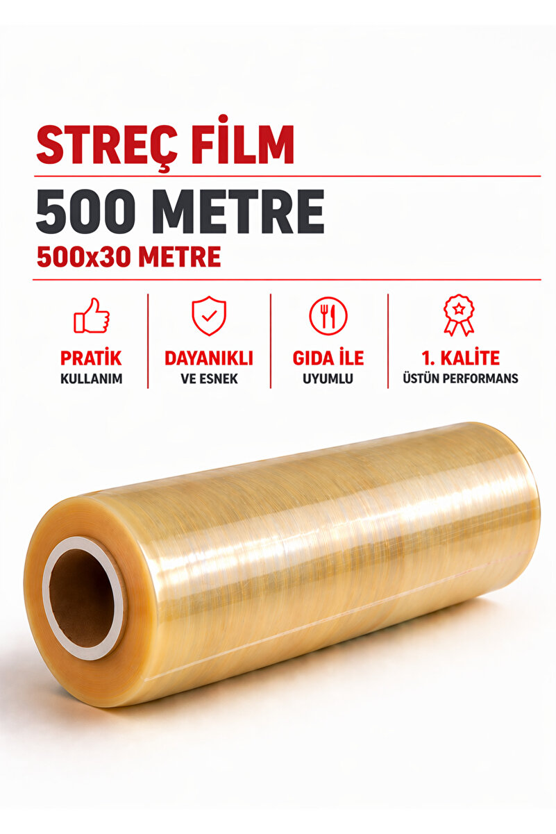 naft 500 Metre X 30 cm Gıda Streç Film Yemekçiler Çiğ Köfteciler için 1.kalite (TAM 500 METRE)