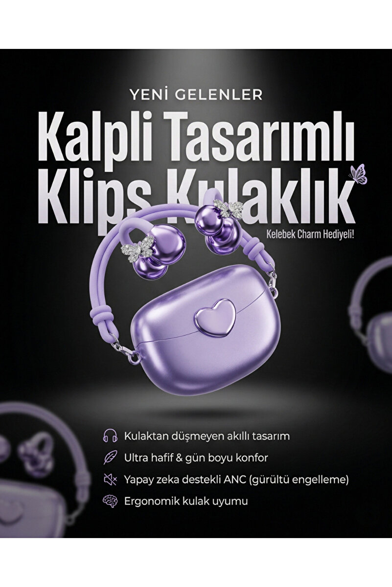 Teknowireless Kalpli Tasarımlı Kelebek Charm hediyeli Klips Kulaklık
