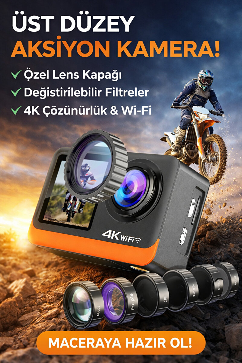 Qifit Kuryelere Motorsiklet Özel 4K 60FPS aksiyon kamerası Tüm Herşeyi Akıcı ve Dikey Çekim Uyumlu