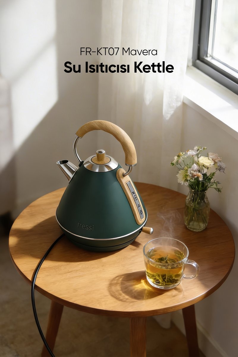 Fressi Retro Mavera 1,7 Litre Ahşap Kulp Detaylı Kettle Su Isıtıcısı FR-KT07