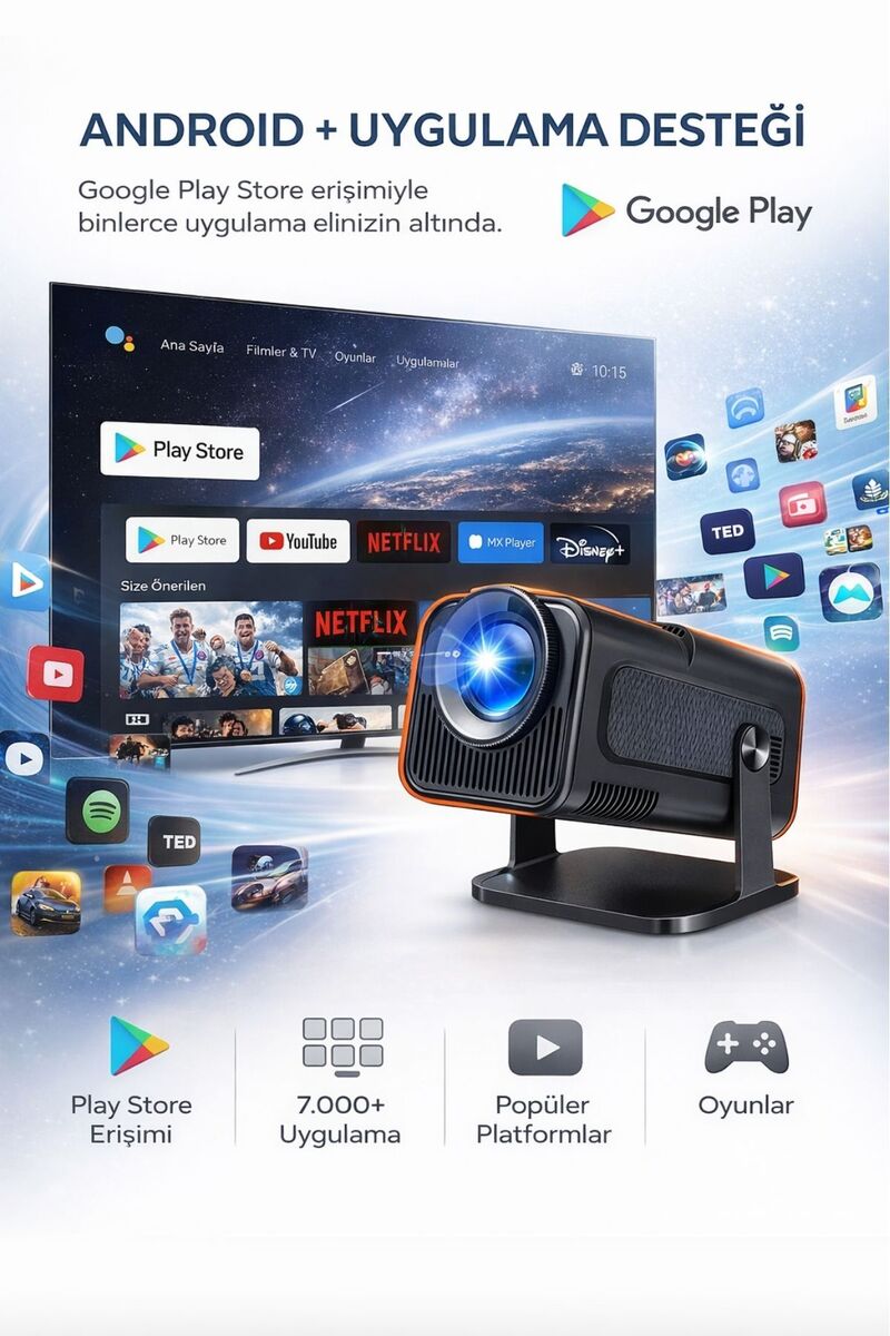 ACSTECH Akıllı Mini Projeksiyon Cihazı Android 13 WiFi Bluetooth Taşınabilir Ev Tipi Projektör