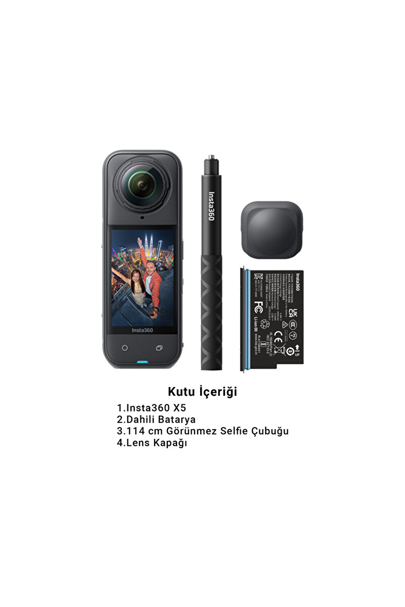Insta360 X5 8K 360 Aksiyon Kamerası Başlangıç Kiti – Çift Sensör, Ek Batarya, Selfie Çubuğu, Aktif HDR