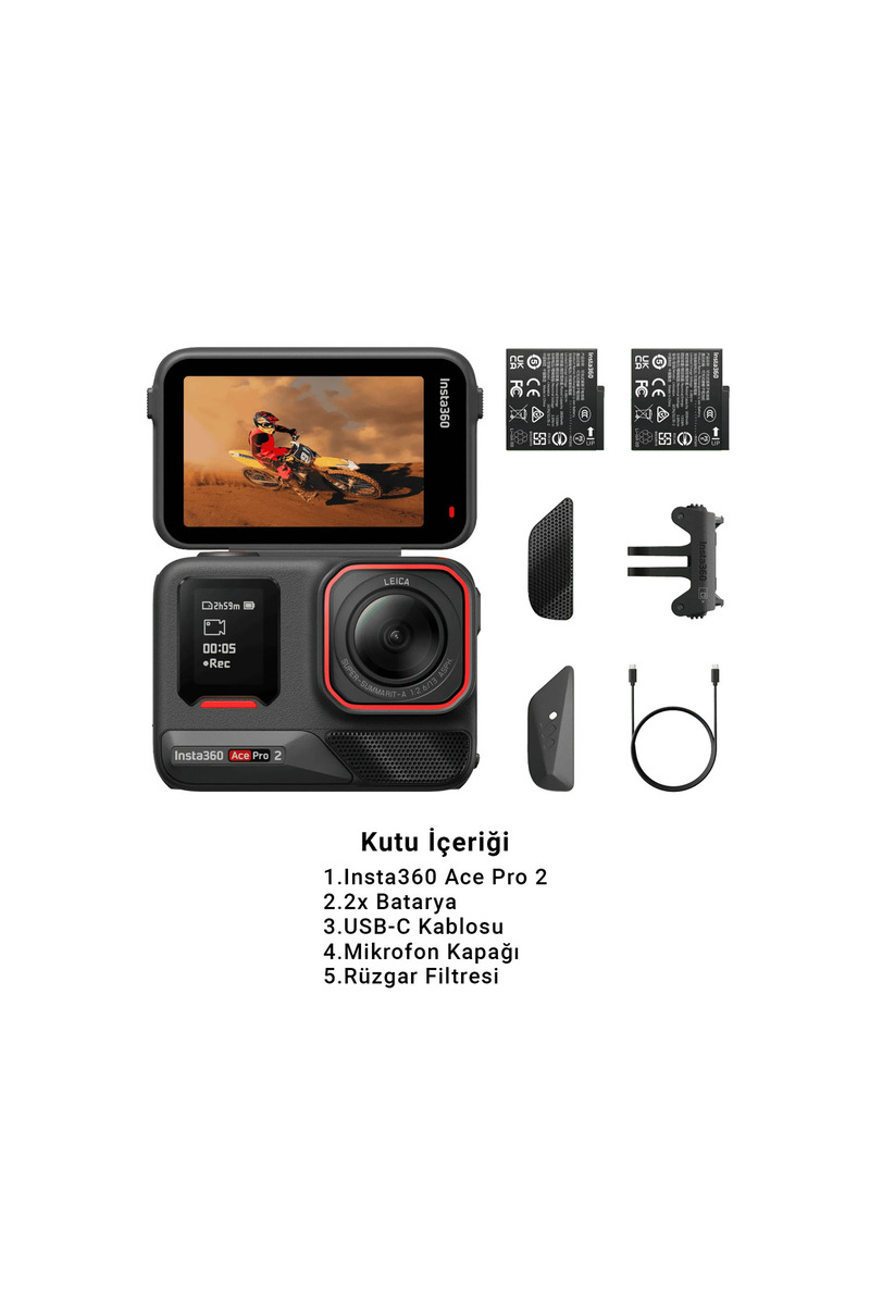 Insta360 Ace Pro 2 8K Aksiyon Kamerası Çift Batarya Kiti – Leica Lens, 2x Batarya, Aktif HDR, FlowState