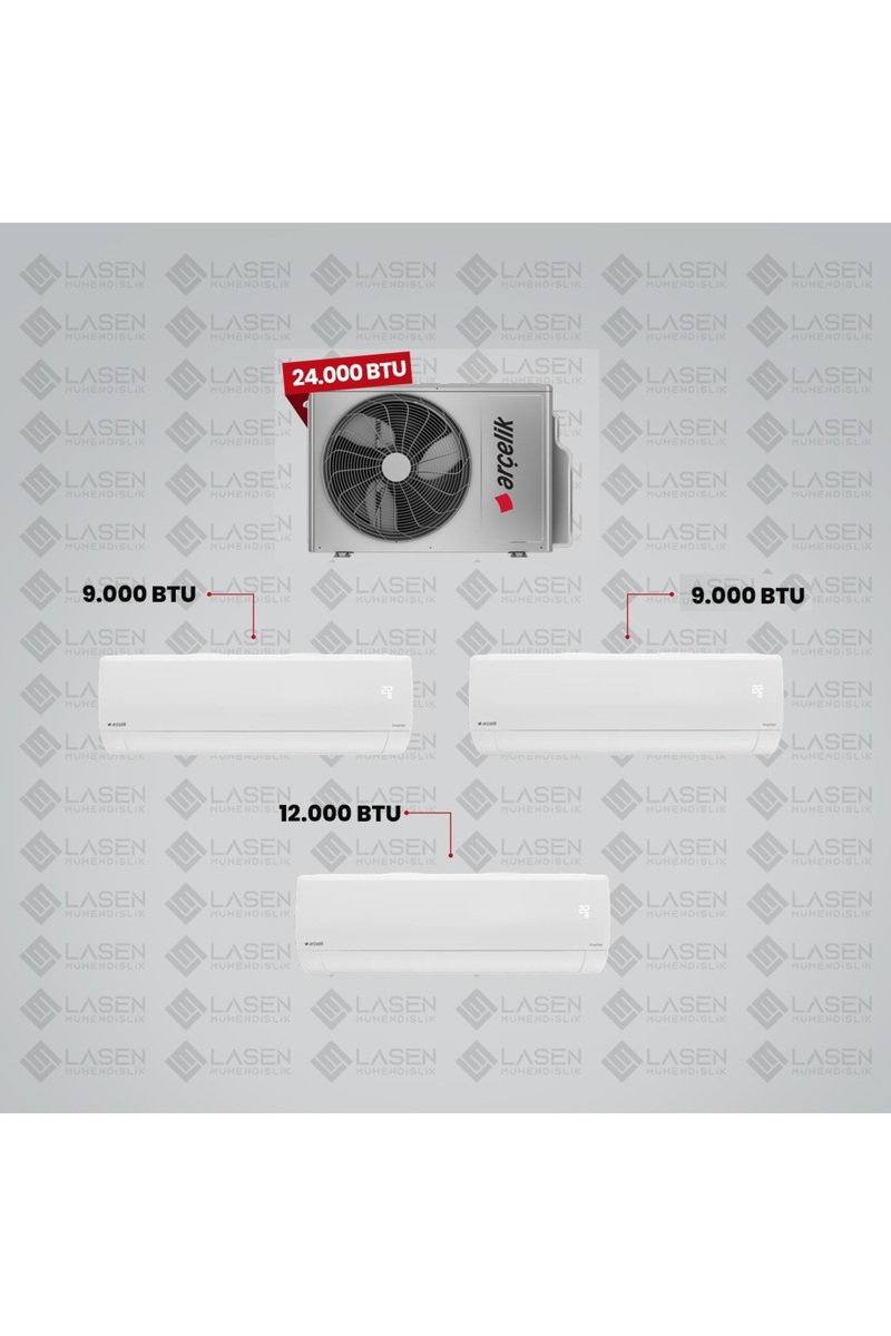 Arçelik 1+3 Multi Sistem Klima / 24100 Md Pro Dış Ünite (9 Btu Beyaz + 9 Btu Beyaz + 12 Btu Beyaz İç Üniteler)