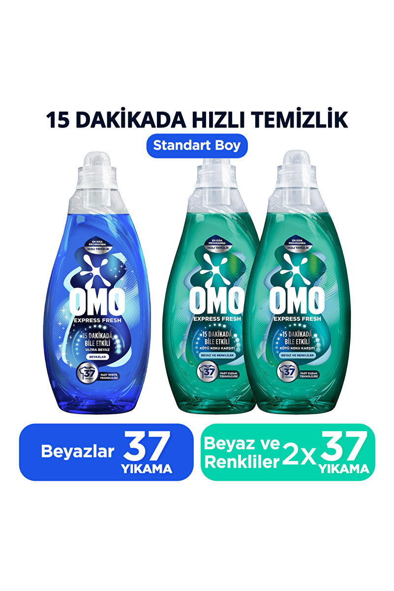 Omo Express Fresh Ultra Beyaz Sıvı Deterjan 1480ml x1 Kötü Koku Karşıtı Beyaz ve Renkliler x2