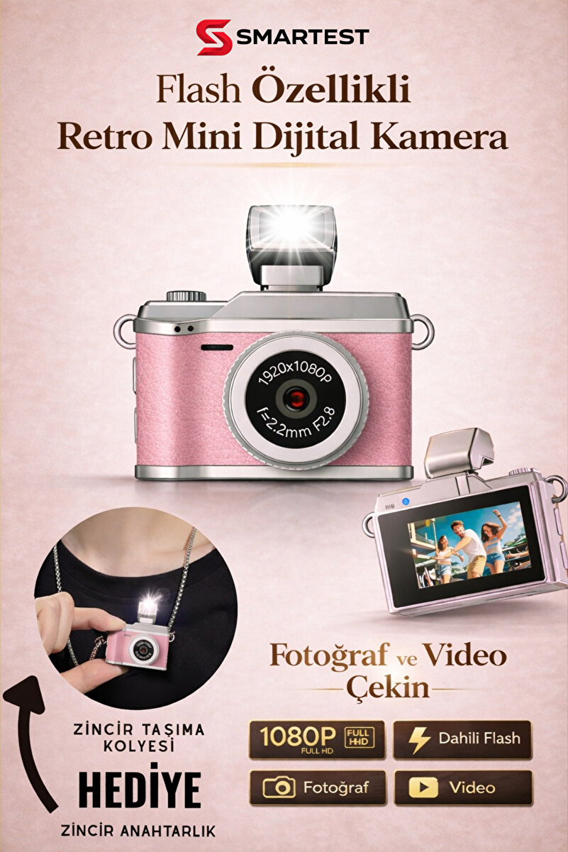 SMARTEST Mini Dijital Flashlı Kamera Selfie Video Vlog Kamerası Mini Anahtarlık 1080P
