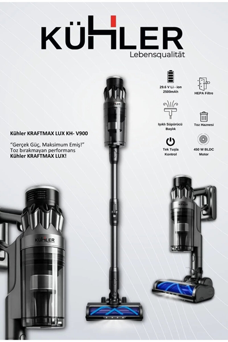 kühler Kraftmax LUX KH-V900 Akıllı Sensörlü Dikey Şarjlı Süpürge - Kablosuz (Mini Motorlu Antialerji